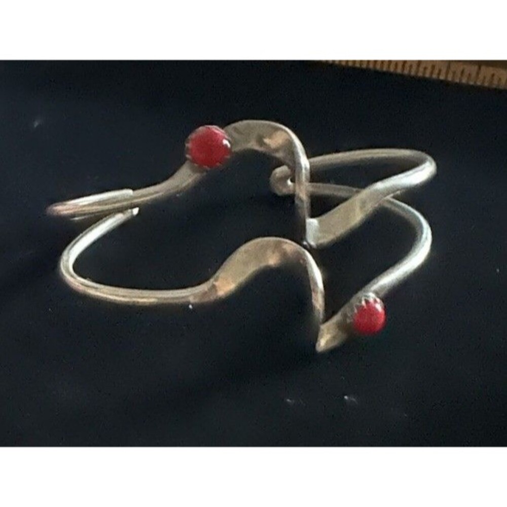 Old Pawn Vintage Native Southwest Sterling Silver Coral Cuff Double Bracelet